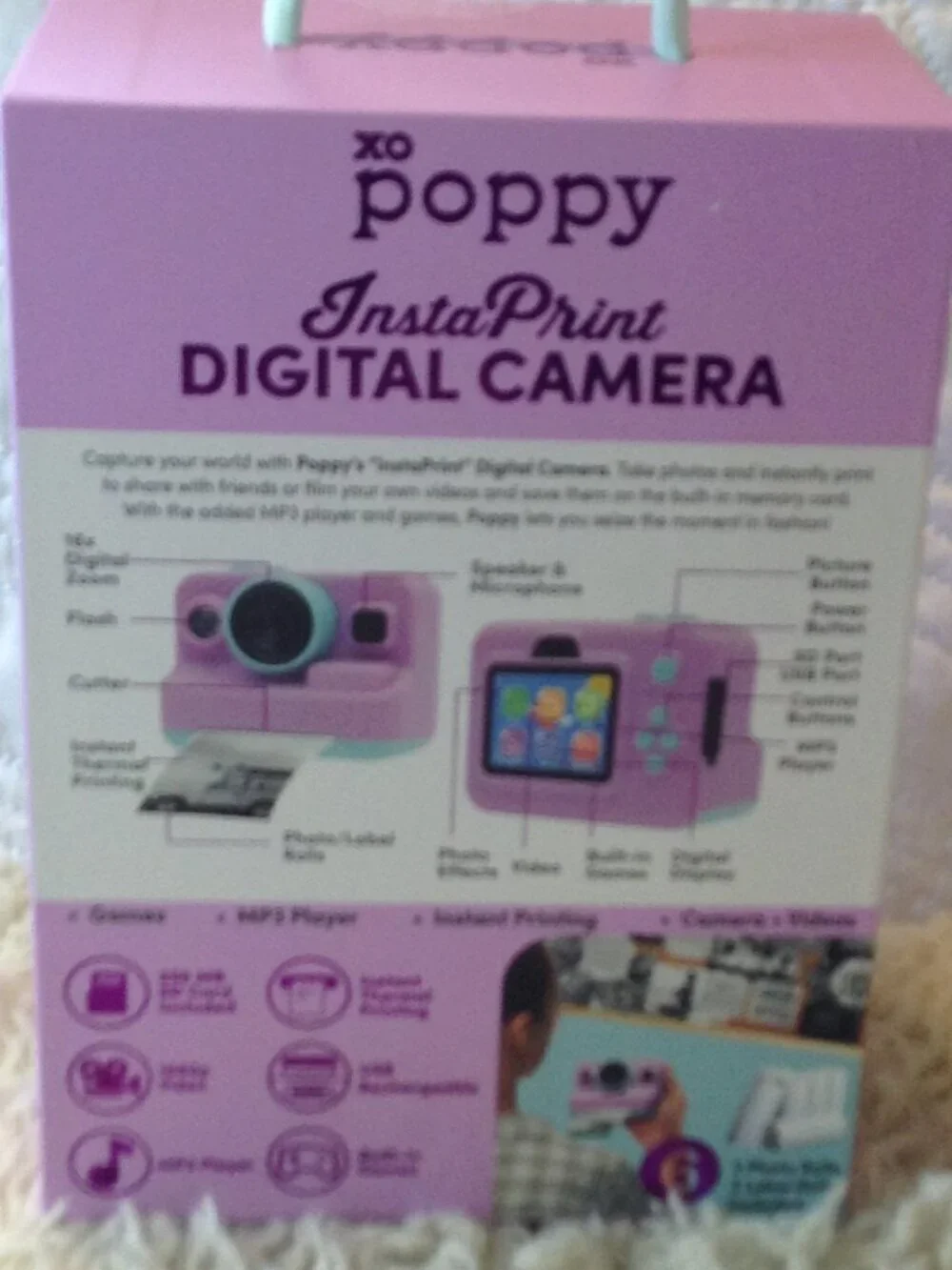 NWOT Poppy InstaPrint D/Camera USB Rechargeable Instant Print Videos SB card